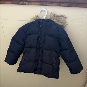 George Dark Blue Puffer Jacket with Faux Fur Trim